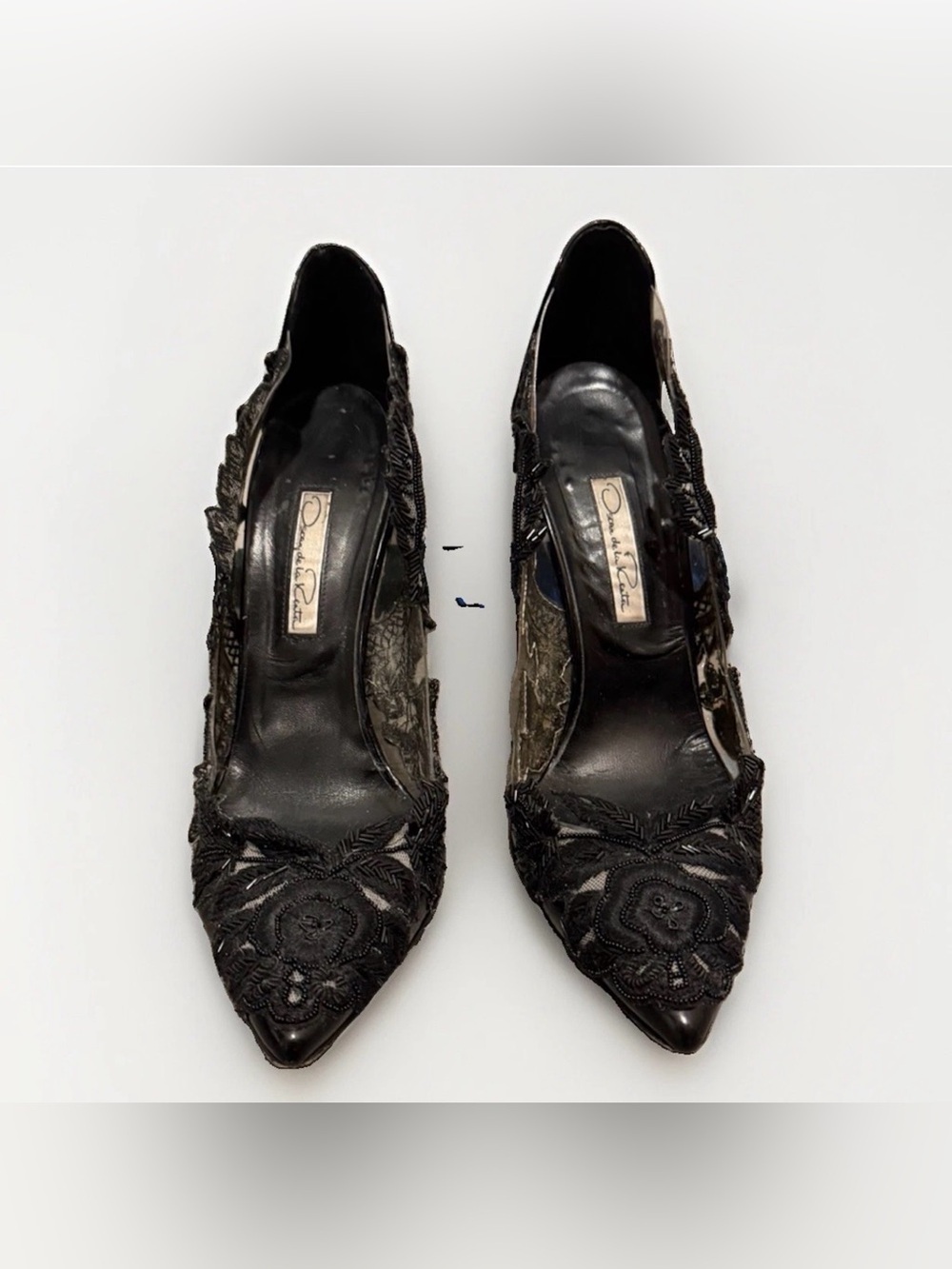 Oscar de la Renta Black Lace Embellished PVC Pumps Heels Italy Size 37